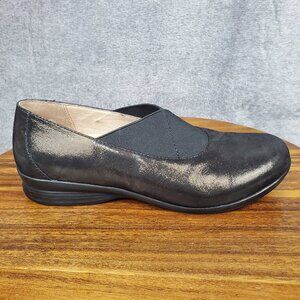 Dansko Shoes Women's 6.5 37 Black Metallic Leather Ann Slip On Comfort Flats